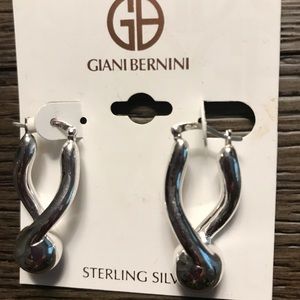 Sterling silver ball drop hoop earrings